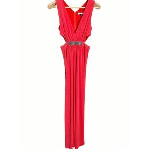 H by Halston Red Cutout Waist V-Neck Sleeveless Maxi Dress Size 2